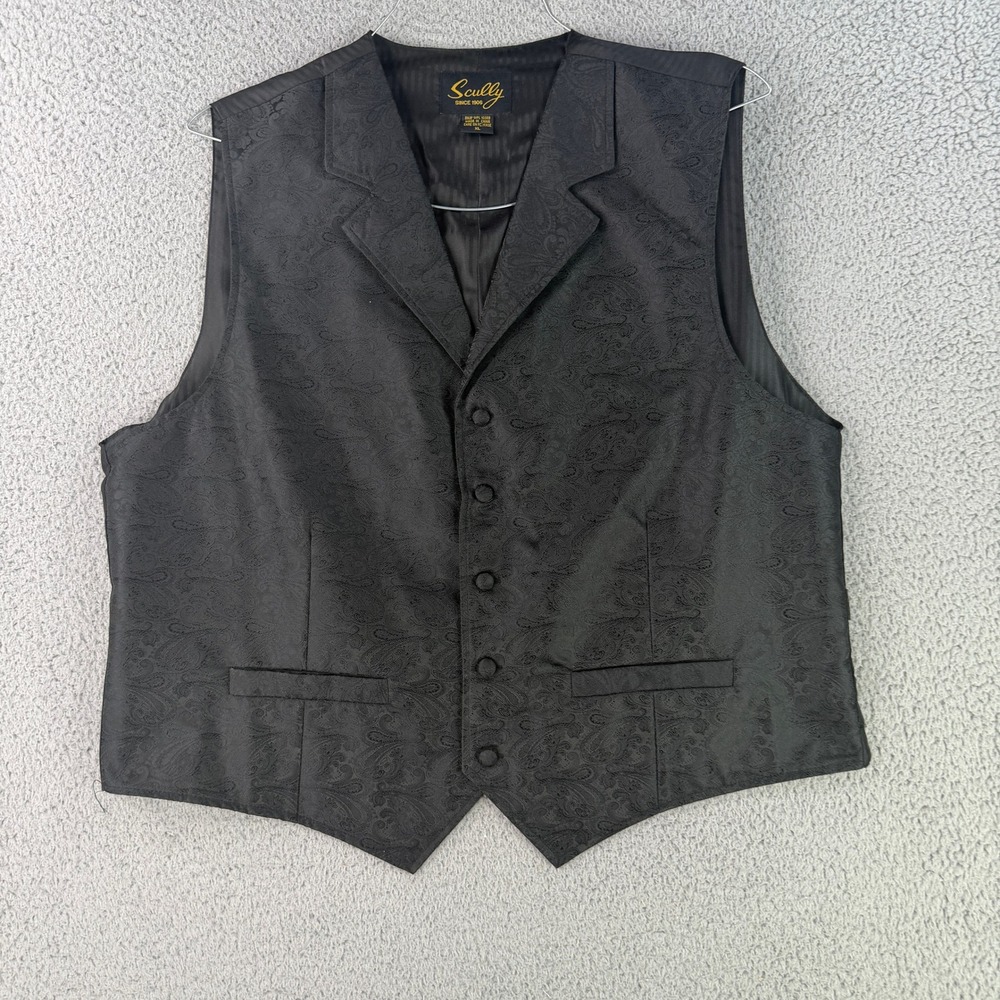 Scully Vest Mens XL Black Paisley Western Formal Notched Lapel Button Front 9776